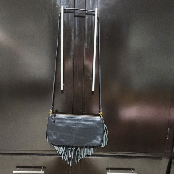The Sak Filmore Leather 3 in 1 Black Clutch Shoulder Crossbody Woven With Fringe - Picture 4 of 13